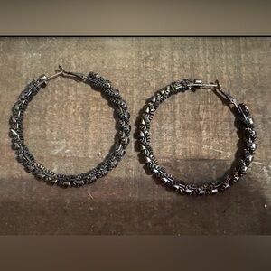 Textured Metallic Hoop Earrings - Silver Tone